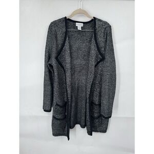 Soft Surroundings‎ Women Sz Large Gray Black Cardigan Open Front Twee Indie